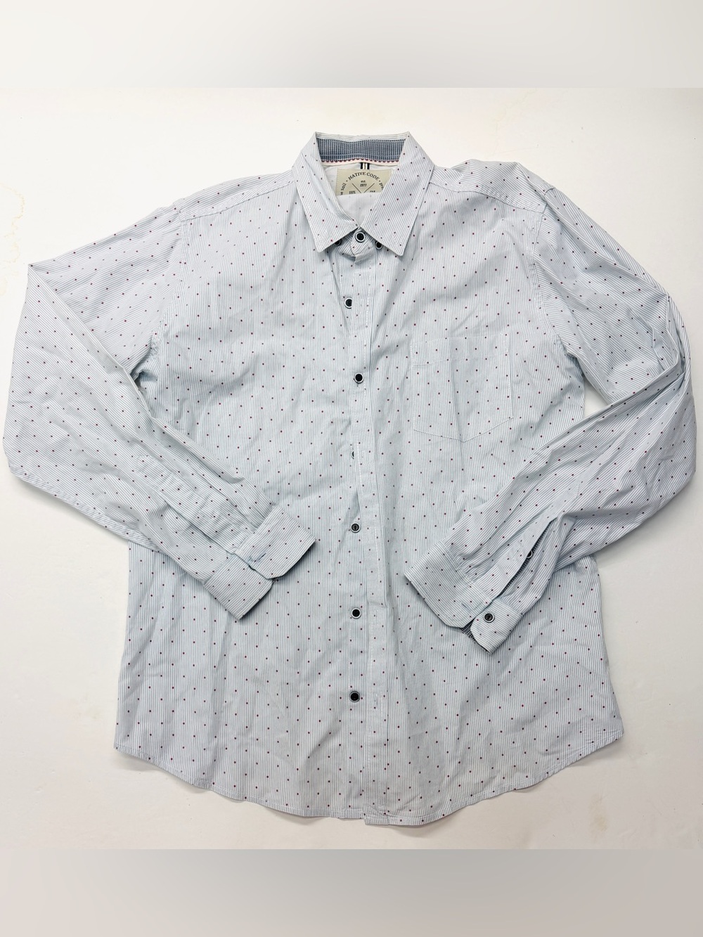 Native Light Blue Button-Down Shirt with Small Red Dots